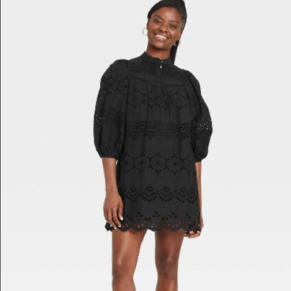 NWT womens cotton black eyelet dress